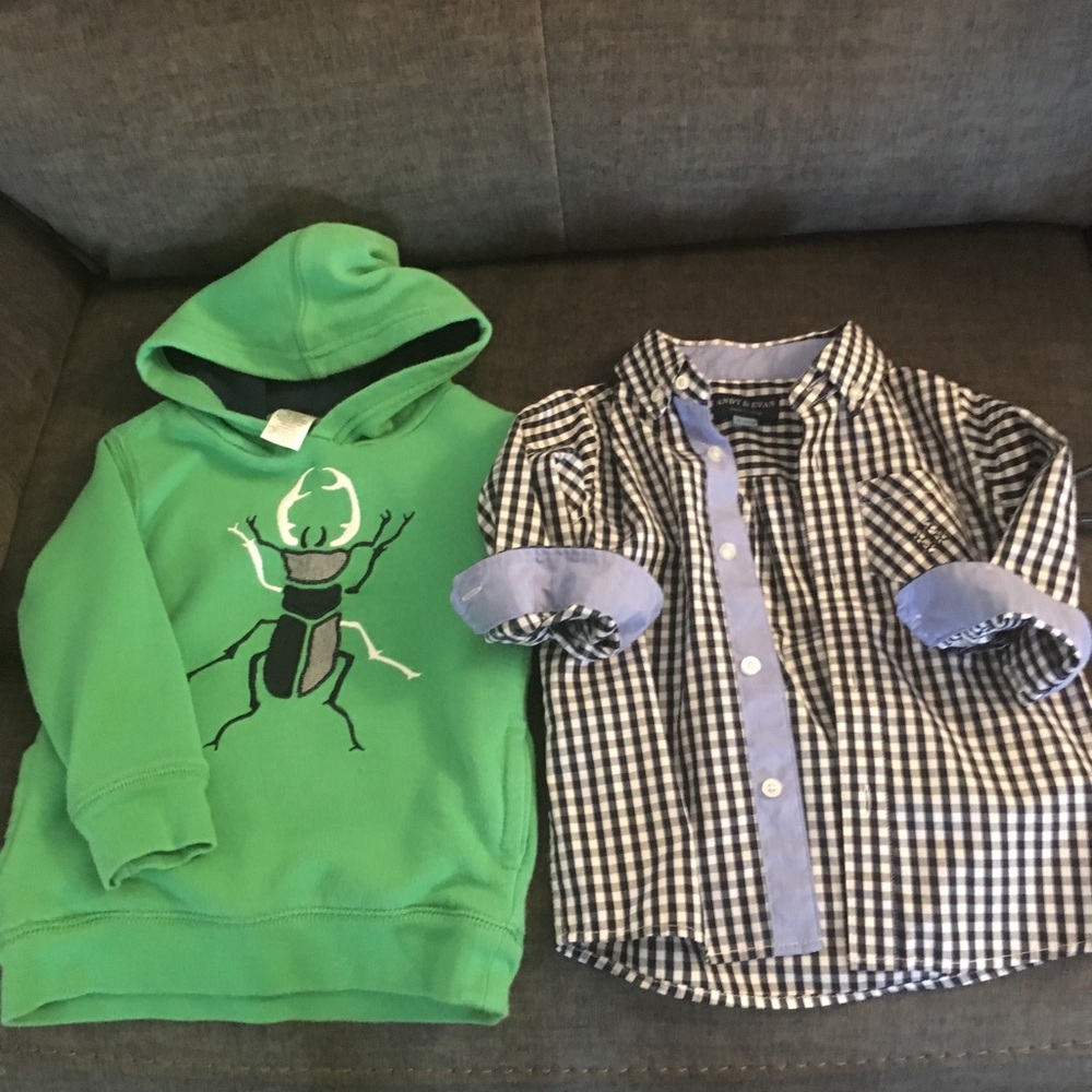 Andy & Evan button down & hoodie